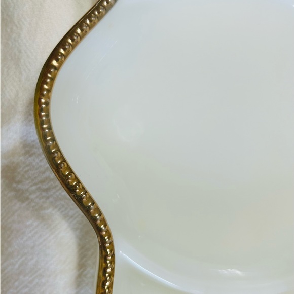 Vintage Fire King Anchor Hocking milk glass relish dish, gold gilded rims. - Picture 5 of 6